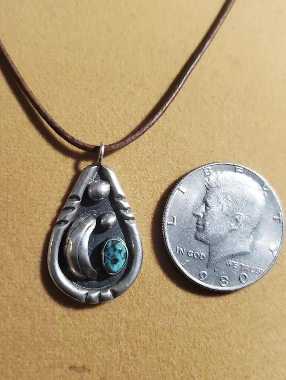 Native American Turquoise Pendant Necklace Vintage Sterling Silver